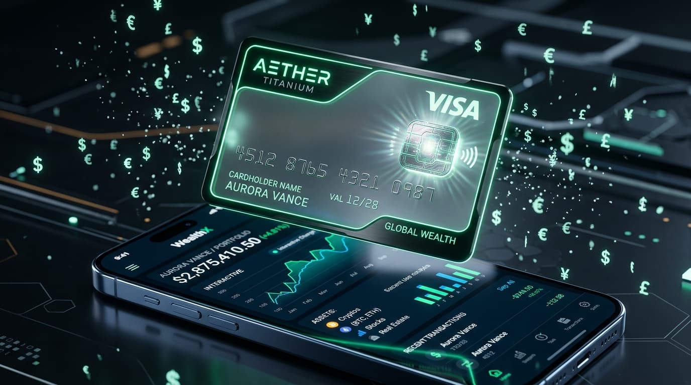 Aether Titanium Luxury 3D Credit Card Floating with Phone Display
